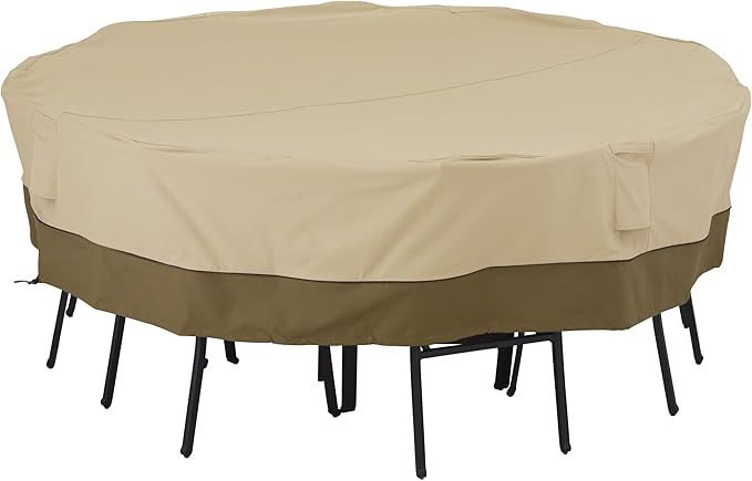 Classic Accessories Veranda Water-Resistant 98 Inch Square Patio Table & Chair Set Cover, Outdoor Table and Chair Cover