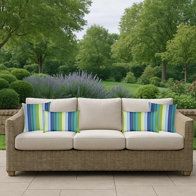 RSH DECOR: Sunbrella Square Throw Pillows Set of 2 | 24" x 24" | Water and Fade-Resistant Performance Fabric | Outdoor Pillow Covers with Down-Alternative Inserts | Seville Seaside