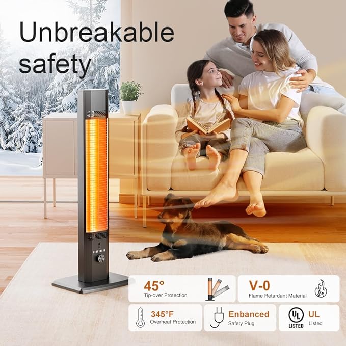 Outdoor Heater, 44 Inch, 1500W Infrared Heating with 9 Heat Levels for Bedroom