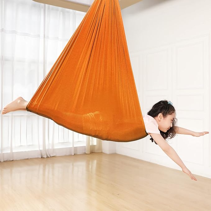 Kids Sensory Therapy Swing Hammock Children's Swing Hammock Indoor Elastic Cuddle Pod Swing for Autism Boys Girls with ADHD SPD Asperger's Sensory Integration Special Needs (Orange)