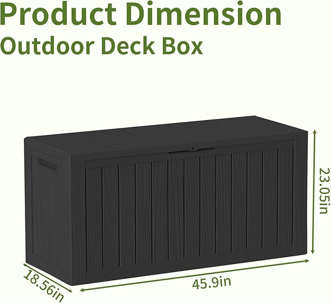 85 Gallon Outdoor Storage Box Waterproof, Large Deck Box Durable Resin Storage Bin with Lid for Patio Furniture Cushions Garden Tools (Black, 85 Gallon)