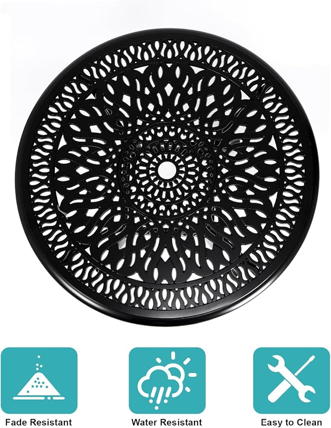35" Outdoor Patio Table Cast Aluminum Dining Table,All Weather Metal Bistro Round Table with 2.4" Umbrella Hole for Garden,Backyard,Porch,Balcony,Black