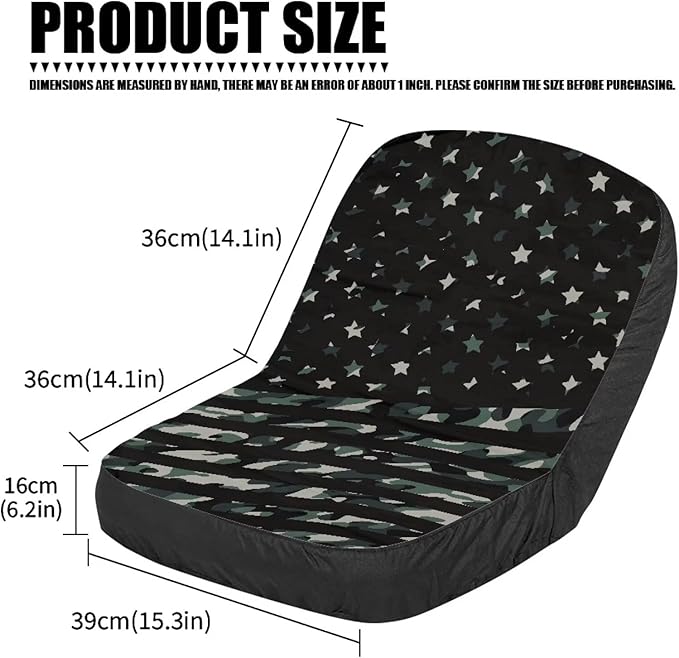 Camo Flag Lawn Mower Seat Cover Adjustable Tractor Seat Pads with Pocket,Durable Riding Lawn Mower Cushion Waterproof Heavy Duty