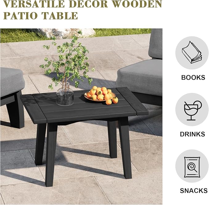 3 Piece Wood Patio Chair Outdoor Bistro Set, All Weather Outdoor Furniture Patio Sofa Chair Backyard Seating Group Conversation Sets with Wooden Side Table, Gray