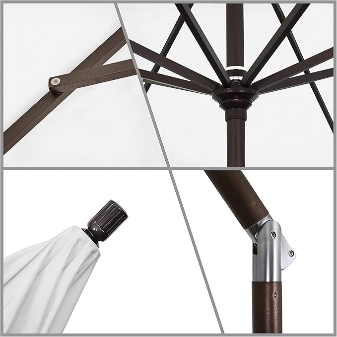 California Umbrella 11Ft Premium Sunbrella Patio Umbrella, Hand-Crank, Tilt-Collar, Bronze Frame, Natural Fabric