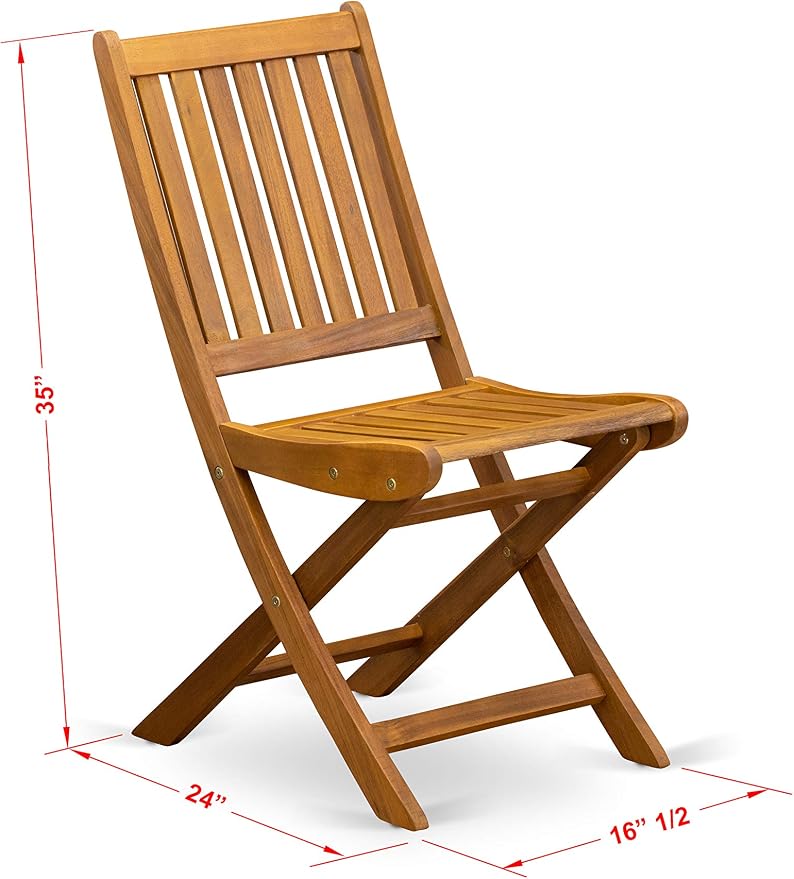 East West Furniture MNDK3CWNA 3 Piece Patio Bistro Sets Wood Folding Table Set Contains a Round Outdoor Acacia Wood Coffee Table and 2 Folding Side Chairs, 30x30 Inch, Natural Oil