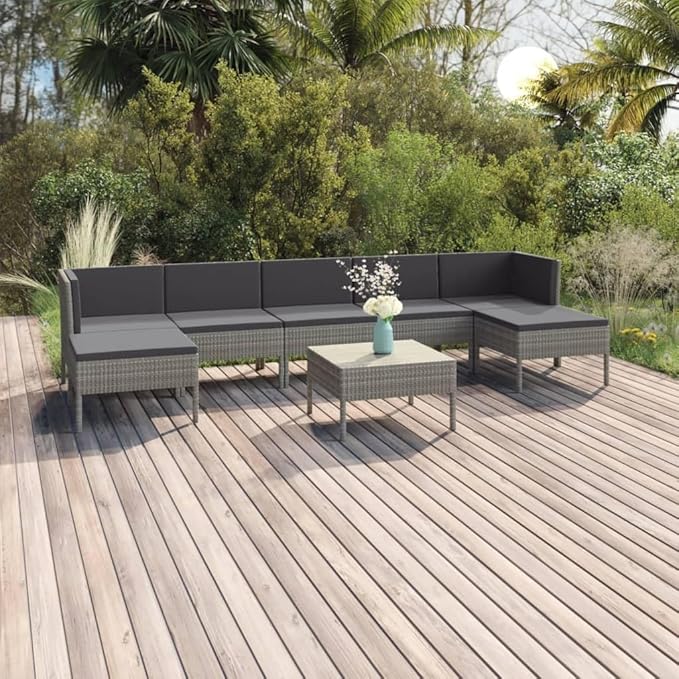 8 Piece Patio Lounge Set with Cushions,Patio Sofa,Outdoor Daybed,Outdoor Furniture Sets,Patio Seating,Patio Conversation Sets,Modern Set,Patio Furniture Set,Front Porch Furniture, Poly Rattan Gray
