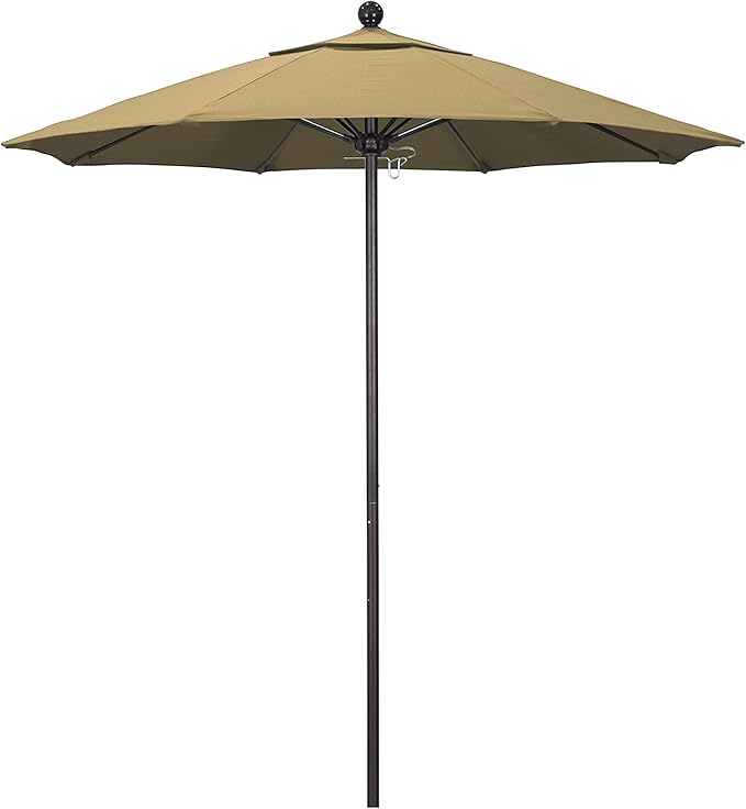 California Umbrella 7.5' Round Aluminum/Fiberglass Umbrella, Push Open, Bronze Pole, Olefin Champagne Fabric