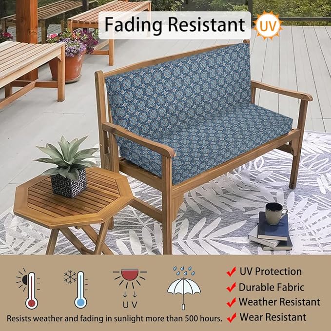 Magpie Fabrics Patio Bench Cushion Cover 48x18x3 Inch, NO Insert! Water&Fade Resistant Outdoor Loveseat Replacement Cover with Zipper (Morgan Medal Blue)