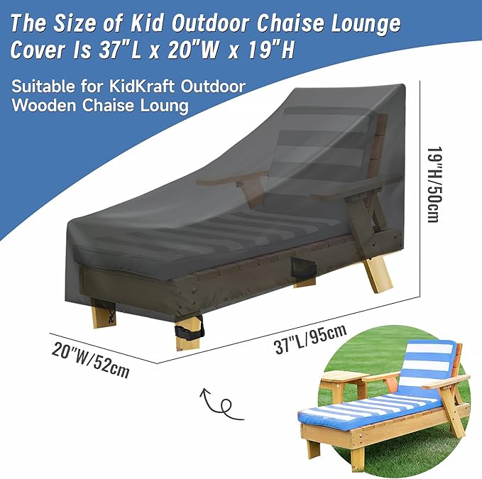 Outdoor Chaise Lounge Cover for KidKraft Backyard Furniture Chair, Waterproof Kids Patio Furniture Cover for Kid Pets - 37" L x 20" W x 19" H, Black
