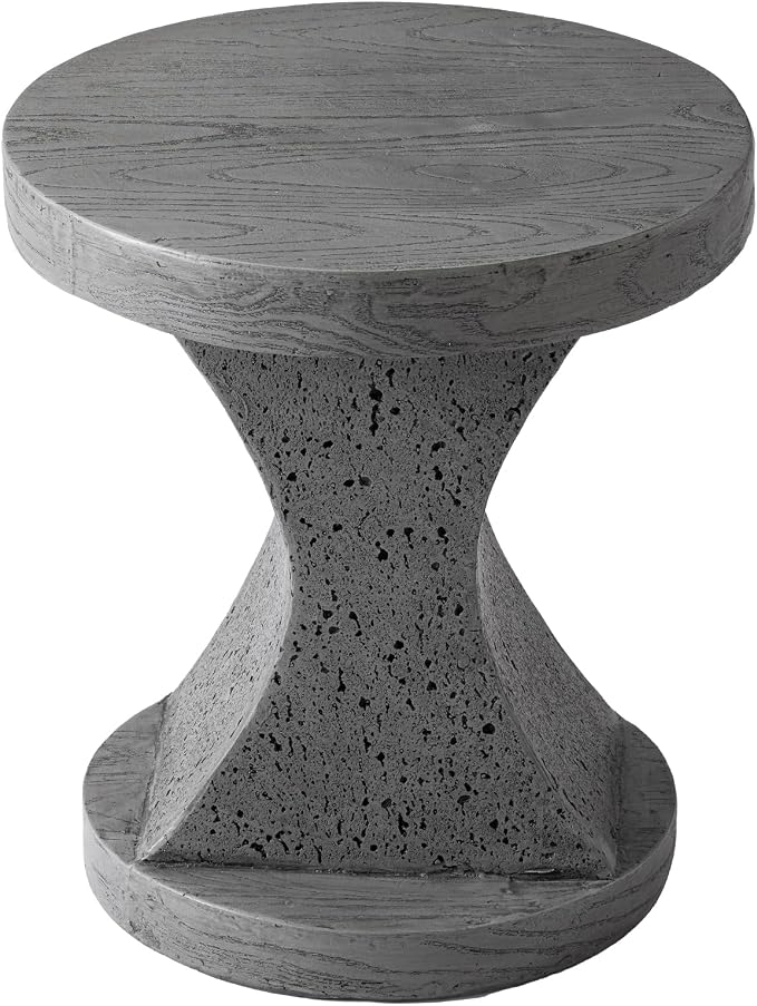 SUNBURY Outdoor Side Table Medium, 20" H Hourglass Design Outdoor Accent End Table, Patio Side Tables, Outside Coffee Tables, Concrete Garden Stool End Table for Living Room, and Backyard, Grey
