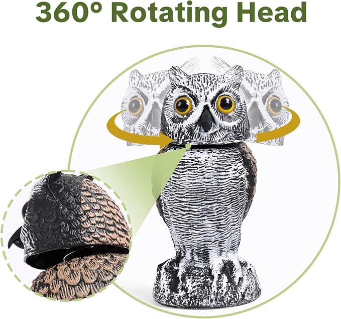 OFFO Fake Owl, Owl Statue for Garden and Yard Decoration, Weatherproof Plastic Rotating Head Outdoor Owl Decor for Porch Pool Patio Yard, 10-Inch Height, Short Ear Owl