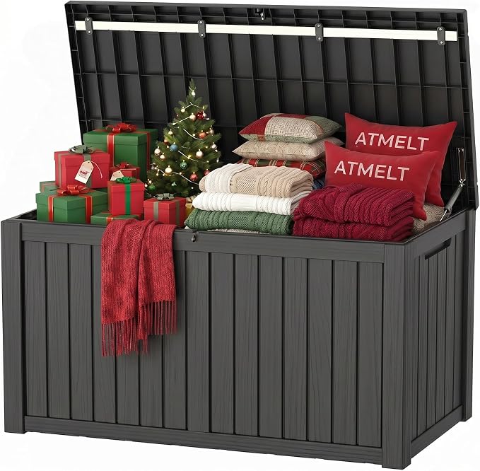 200 Gallon Outdoor Storage Box, Large Resin Deck Box, Waterproof Lockable Storage Container Bins Reinforced Stabilityfor Patio, Garden and Poolside, Black