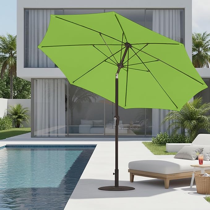 9ft Patio Umbrella with Push Button Tilt and Crank,Outdoor Market Table Umbrella UV Protection 8 Sturdy Ribs for Backyard,Garden,Pool,Deck(Apple Green)