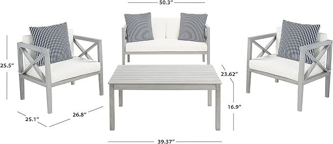 Safavieh Outdoor Nunzio Grey and Beige 4-Piece Patio Set (Pillows Included)