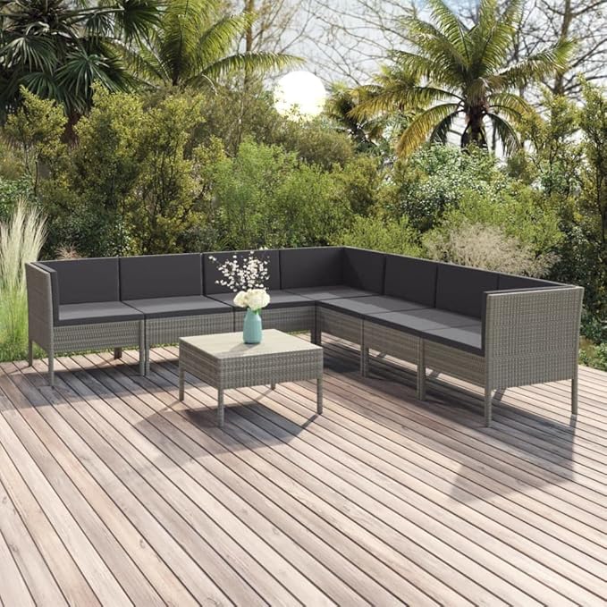 Patio Lounge Set with Cushions,Patio Furniture Sets,Patio Conversation Sets,Outdoor Furniture Sets,for Garden,Backyard,Outdoor,8 Piece Poly Rattan Gray