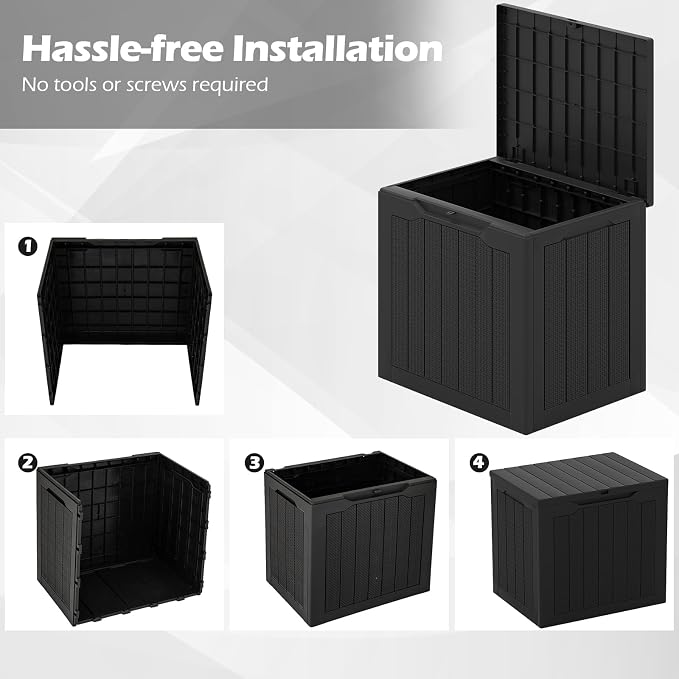 Giantex 25 Gallon Outdoor Storage Box, Patio Deck Box with Lockable Lid, Wicker-woven Texture, Waterproof Storage Bench for Pool Accessories, Garden Tools, Package Delivery, Patio Furniture (Black)
