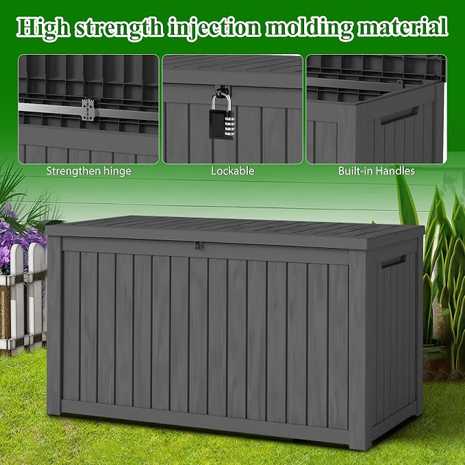 FEFLO 180 Gallon Waterproof Resin Deck Box, Heavy-Duty Outdoor Storage Box | Lockable Lid & UV-Resistant Patio Storage Chest for Garden Tools, Pool Accessories, Package Delivery, Toys, Furniture