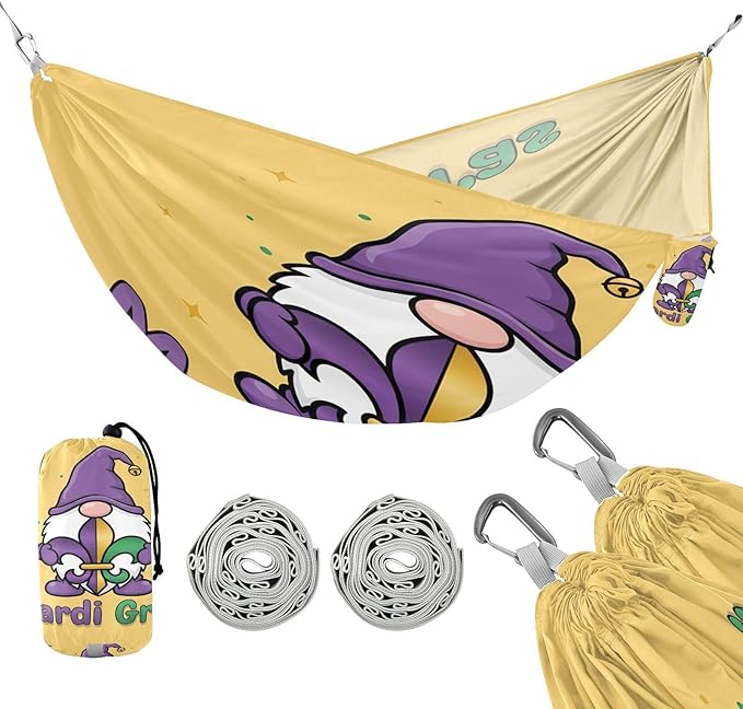 Hammocks for Outside Mardi Gras Gnome Camping Hammock Portable Hammocks with Tree Straps and Carry Bag Camping Accessories for Hiking Beach Outdoor