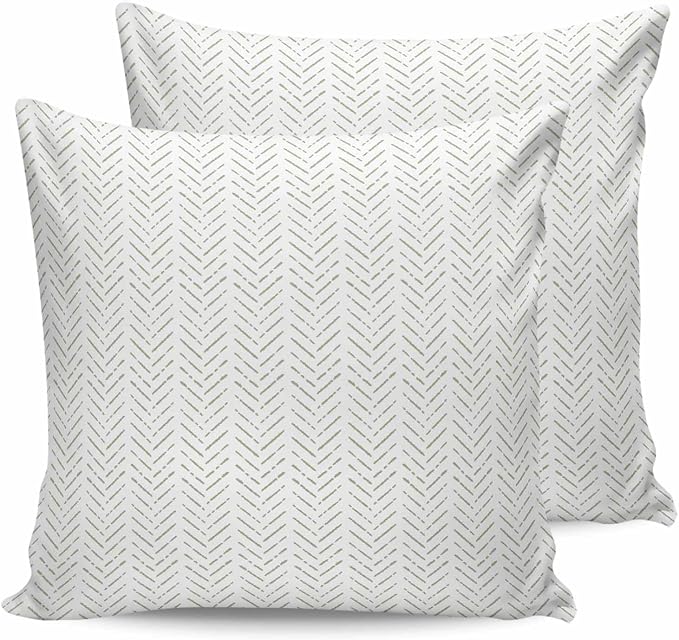 Outdoor Waterproof Throw Pillow Covers 24x24in, Sage Green Lines Cushions for Garden Patio Furniture Chairs Set of 2, Simple Textures Home Decor Couch Sofa Polyester Pillow Cases