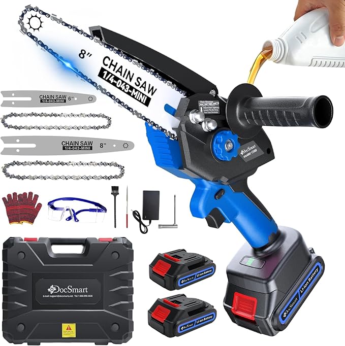 Mini Chainsaw with 1000W Brushless Motor, 8 inch & 6 inch 2 Rechargeable Batteries Handheld Small Chain Saw for Wood Cutting, Gardening Gifts for Father Dad Men