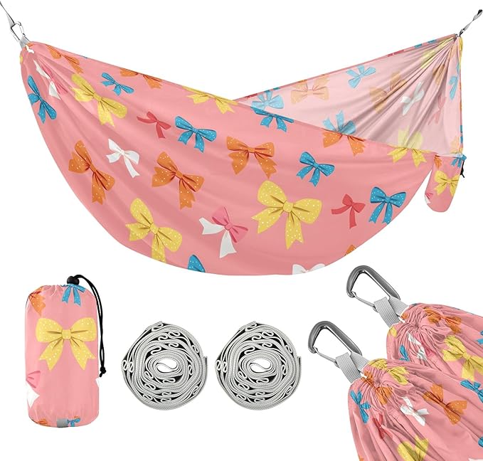 Camping Hammock Outdoor Hammocks for Outside Colorful Bow Beach Trees Portable Lightweight with Pockets Tree Straps Indoor