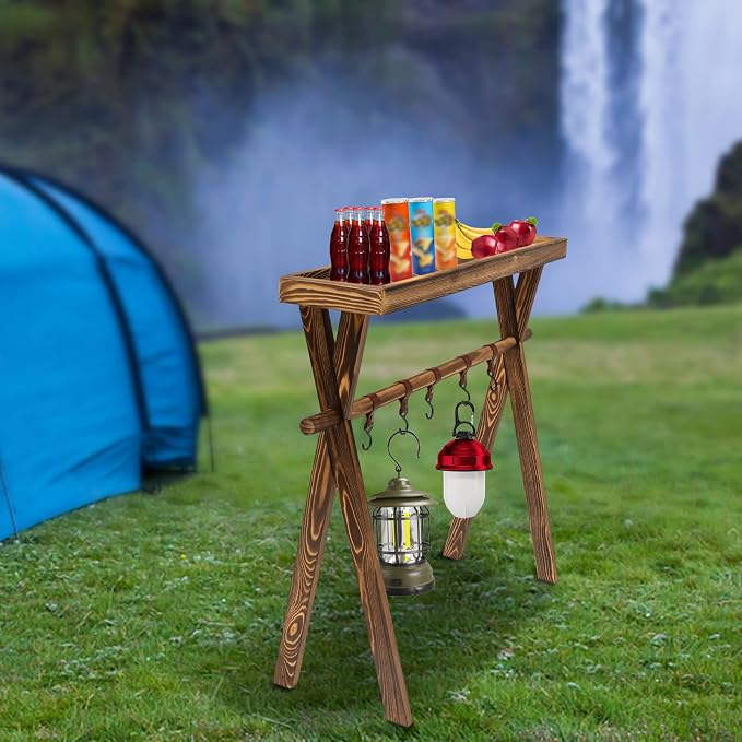 Wooden Portable Picnic Table Lightweight Wine Picnic Tables Original Wood Color Picnic Rack Beechwood Shelf for Storage Outdoor Kitchen RV for Picnic BBQ Home Storage