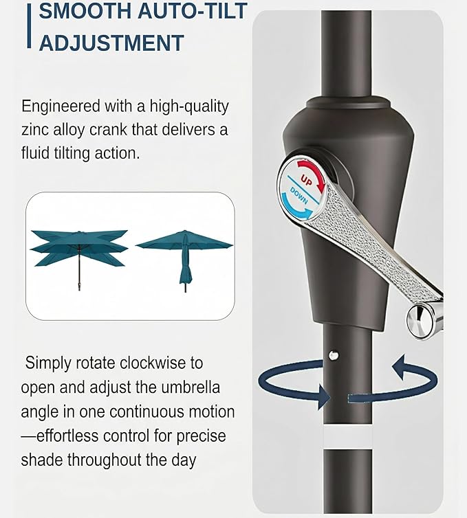 PatioKingdom Auto-Tilt 9FT Patio Umbrella Outdoor with 8 Sturdy Fiberglass Ribs,Market Table Umbrella for Pool,Backyard,Deck and Garden