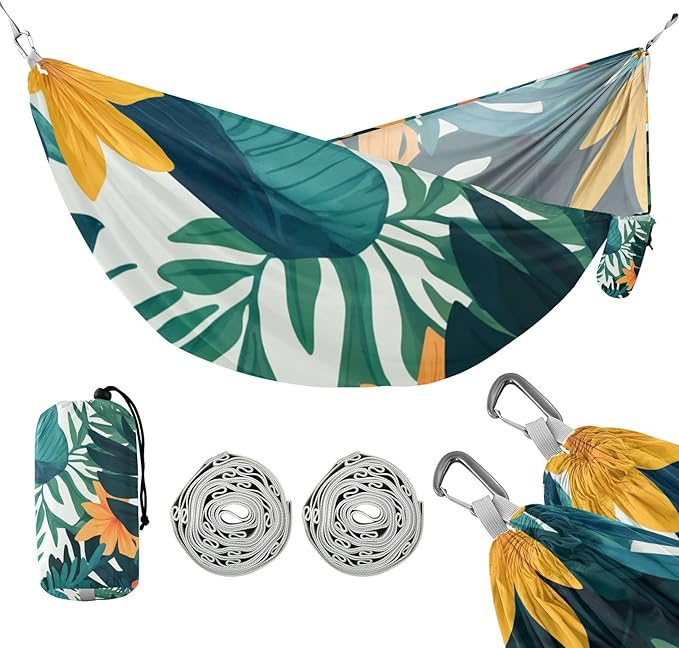 Tropical Style Green Leaves Flower 330lb Capacity Camping Hammock with Hanging Rope Portable Hammock for Indoor Outdoor Patio macas mexicanas de Patio para Adulto