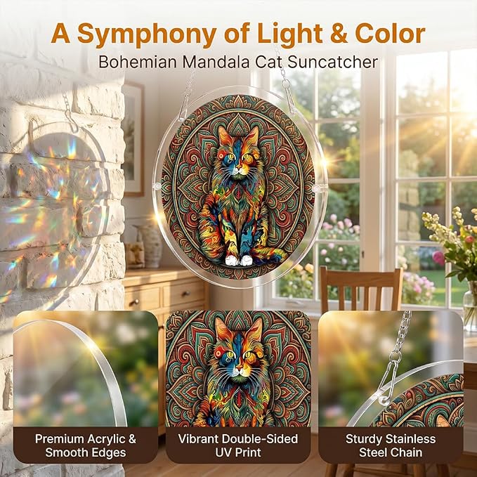 Acrylic Puzzle Suncatcher, Colorful Cat Sun Catcher Jigsaw Puzzle Window Hanging, Acrylic Puzzles Kit Home Garden Decor, Mothers Day and Birthday Gifts for Mom, Wife, Sisters, 7.87 inch