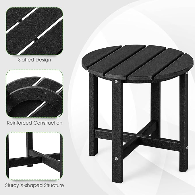Tangkula Round Outdoor Side Table, 18 Inch Weather Resistant HDPE Adirondack Table, Outdoor Indoor Chairside End Tables, Patio Side Table for Lawn Garden Balcony Backyard, Easy Assembly (1, Black)
