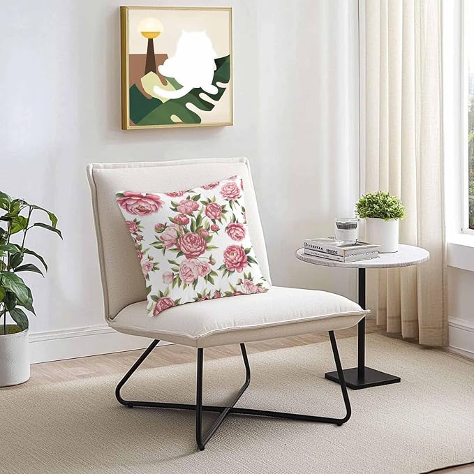 Vandarllin Outdoor Throw Pillows Covers 16x16 inch Set of 2 Waterproof Pink Rose Floral Decorative Zippered Cushion Covers for Patio Furniture, Leaves Flowers Lumbar Pillowcases