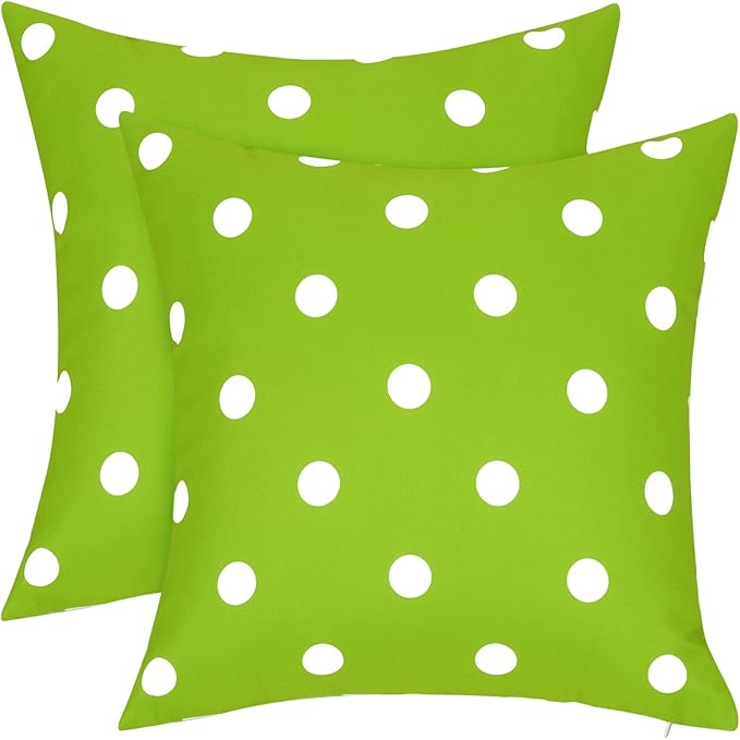 SquarePie Pack of 2 Outdoor Pillow Covers, Waterproof Decorative Throw Pillowcase Shell, Garden Cushion Shams Cases for Spring Patio Couch Balcony Bench,20x20 inch Green Polka Dot