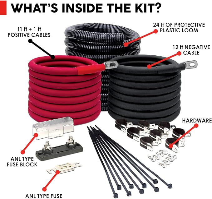 Tundra Heavy Duty Installation Kit for Truck Power Inverters M2000/ S1800/ M3024/ S3024 (24V) | Highest Safety Rating Cables with Short-Circuit & Overload Protection (12ft) (CM2012)
