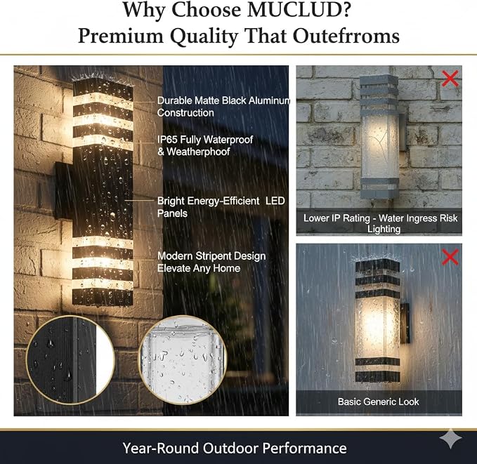 6Pack 15inch Outdoor LED Wall Lights,18W Outdoor Up&Down Wall Light Aluminum Body 4000K Day White Waterproof IP65 Outside Wall Lights 1800LM Outdoor Wall Mount Lights for Wall porch Garage Garden