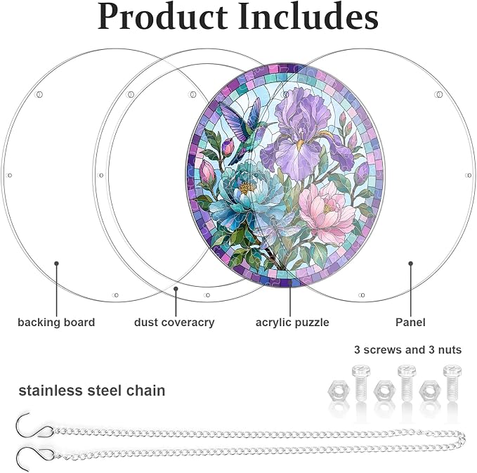 Acrylic Puzzle Suncatcher, Sun Catchers Puzzle for Window Hanging | 8.9 Inch Iris Floral DIY Suncatcher Puzzle for Adults, Ideal Gifts for Women, Men, Wife, Mom, Home & Garden Decor