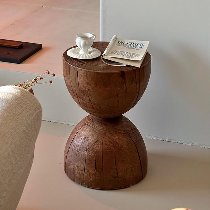 Tree Stump、Wood Side Table、Round Wood Coffee Table, Wooden Stool, Side Table, Round end Tables Living Room(Color:Brown)