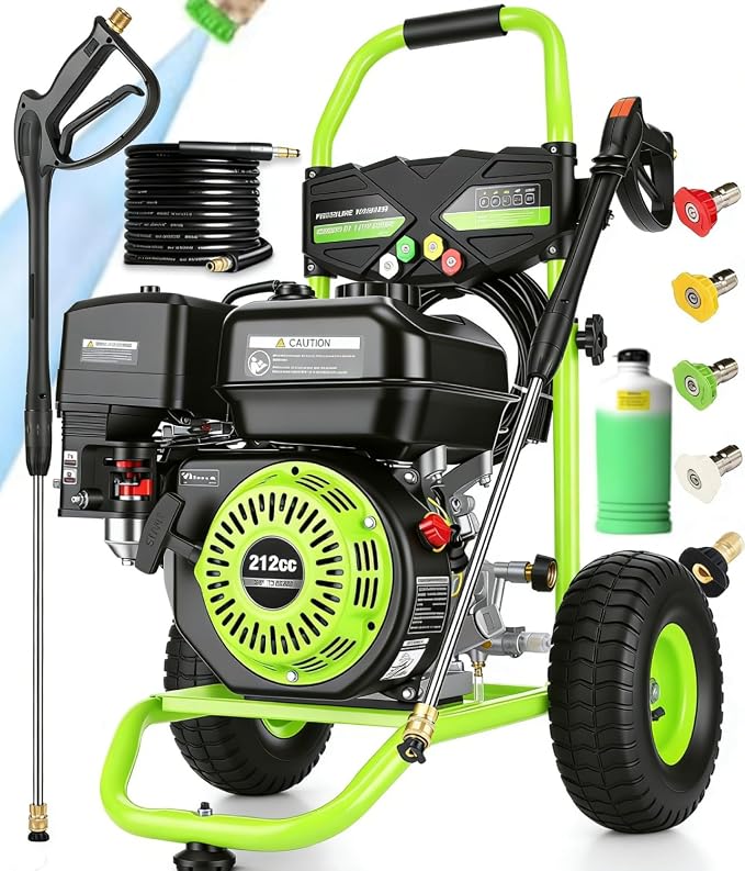 4200PSI Gas Pressure Washer 4.0GPM Gas Power Washer 212CC Gas Powered Washing Machine Commercial High Pressure Washer with 25ft Hose&5 Nozzles for Patio Garden Yard Vehicle,EPA/CARB/ETL (Green)