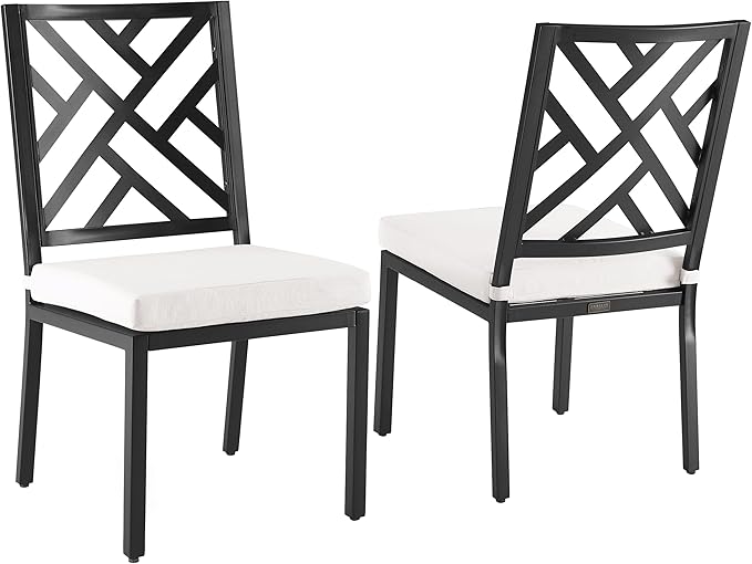 Crosley Furniture Locke 2-Piece Outdoor Chair Set, Dining Patio Chairs for Deck, Backyard, Matte Black with Creme Cushions