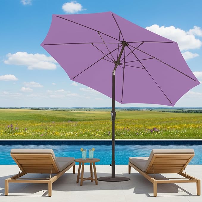 11FT Patio Umbrella, Outdoor Umbrella with with 8 Sturdy Fiberglass Ribs,Market Table Umbrella with Push Button Tilt and Crank,Suit for Backyard,Garden,Pool,Deck(Taro Purple)