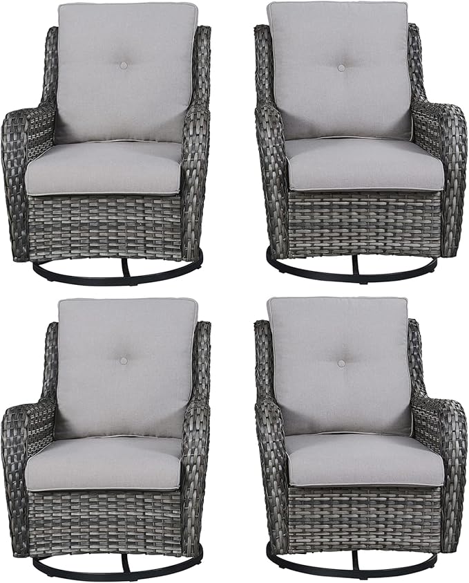 Rilyson Wicker Rocking Chair Swivel Chairs - 4 Piece Rocker Patio Chairs Set Rattan Rocking Chair for Outdoor Porch Deck Garden Backyard(Mixed Grey/Grey)