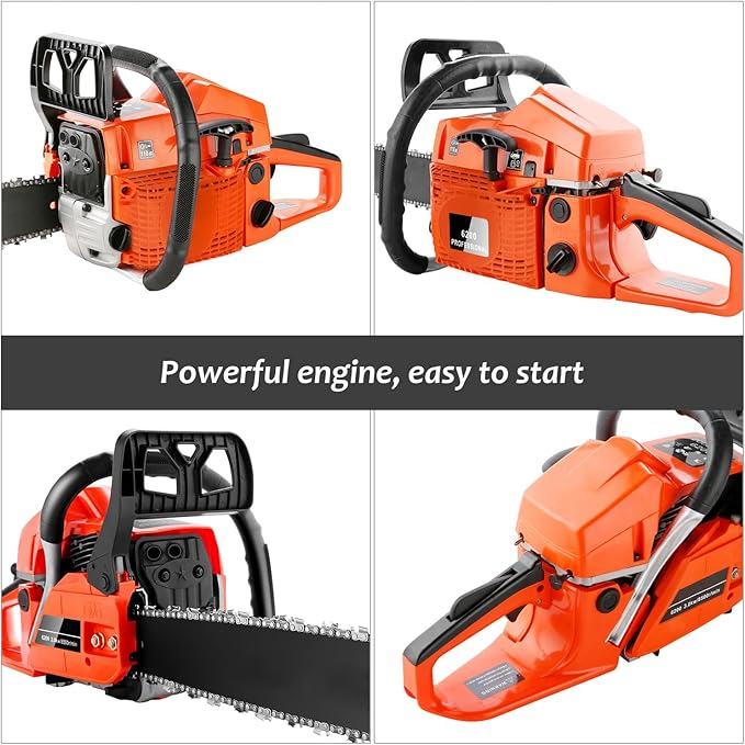 62CC Gas Powered Chainsaw with 20 Inch Bars, 3.5 HP 2-Stroke Engine for Wood Cutting, Tree Trimming and Farm Use, Gas Chainsaws with Non-Slip Handle, Carrying Bag & Tool Kit