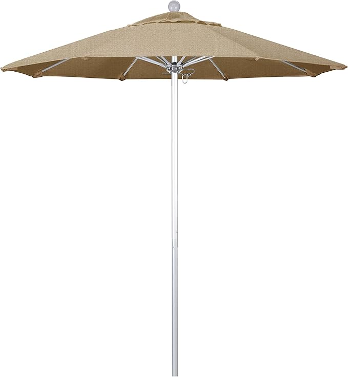 California Umbrella 7.5' Rd. Venture Series Contract Grade Patio Umbrella, Push Open Pin Stop, Silver Finish, Sunbrella Spectrum Cilantro