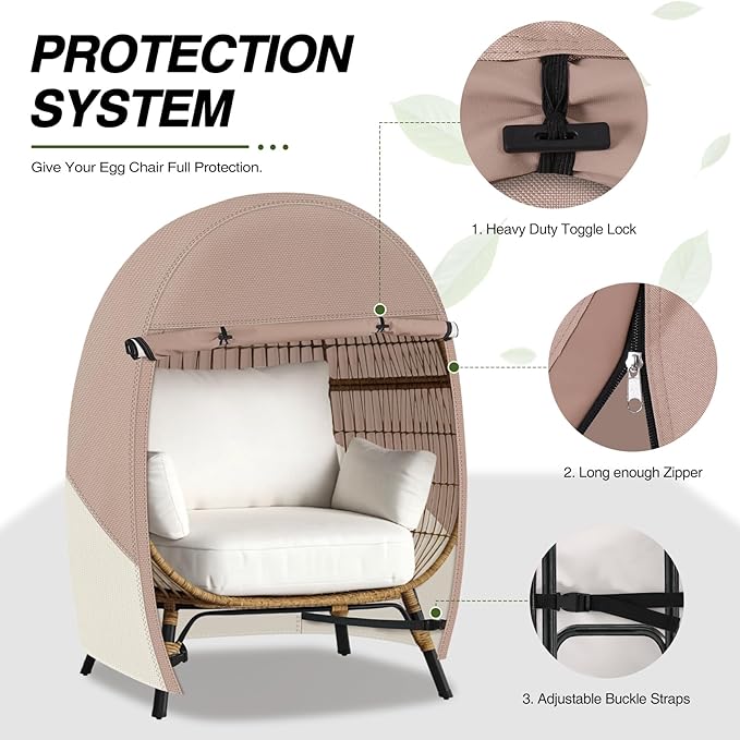 Porch Shield Patio Egg Chair Cover - 600D Waterproof and UV Resistant Wicker Outdoor Basket Chair Cover 54W x 43D x 60H inches