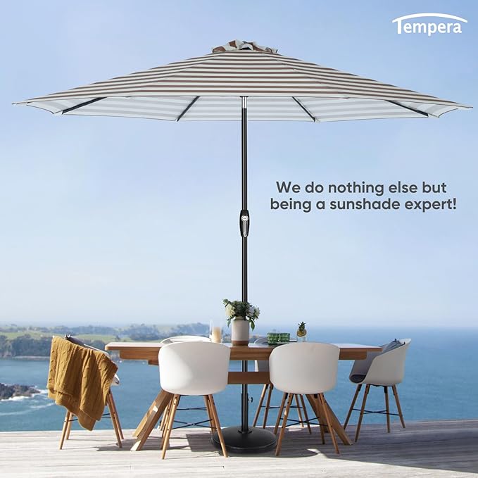 Tempera Patio Market Outdoor Table Umbrella with Auto Tilt and Crank, Large Sun Umbrella with Sturdy Pole & Fade Resistant Canopy, Easy to Set