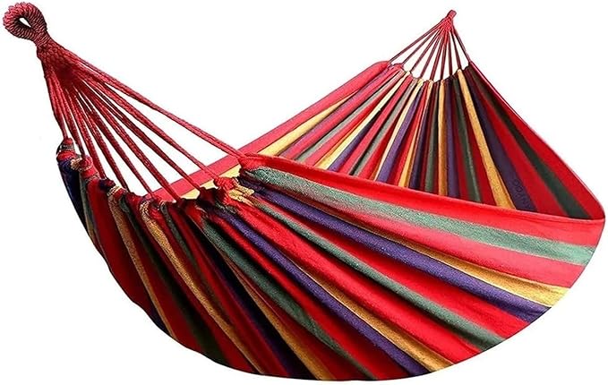 Double Hammock 2 Person Canvas Cotton with Tree Straps for Patio Garden Backyard Outdoor and Indoor (Red, Blue)(Red240X80cm)