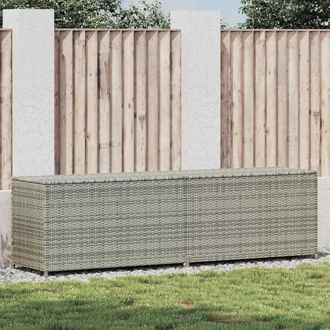 78.7"x19.6"x23.6" Gray Poly Rattan Outdoor Storage Chest with PE Liner and Gas Lift, Large Deck Box for Patio Furniture Cushions and Garden Supplies