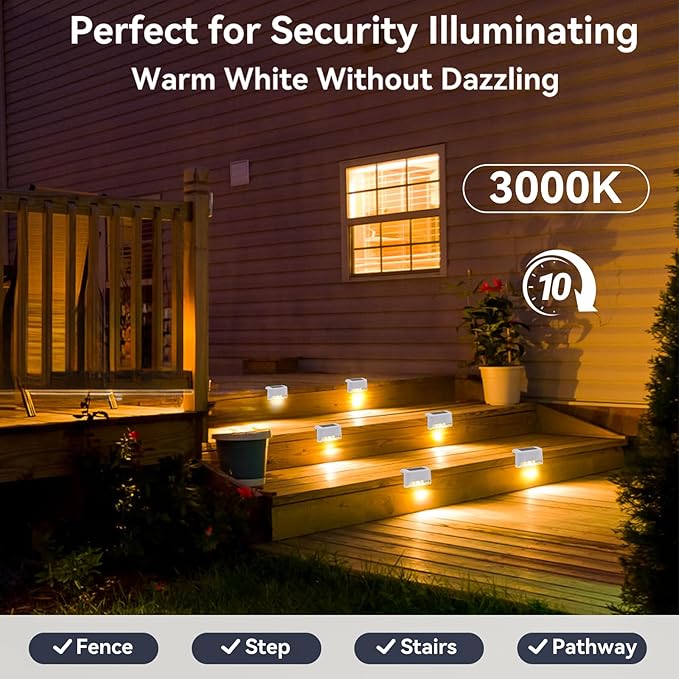 8 Pack Solar Deck Lights Outdoor Small Waterproof LED Step Lamp Outside Decoration Lighting for Stairs, Railing, Fence, Patio, Pool, Balcony, Retaining Wall, Patio, No Drill Instal(White Shell)