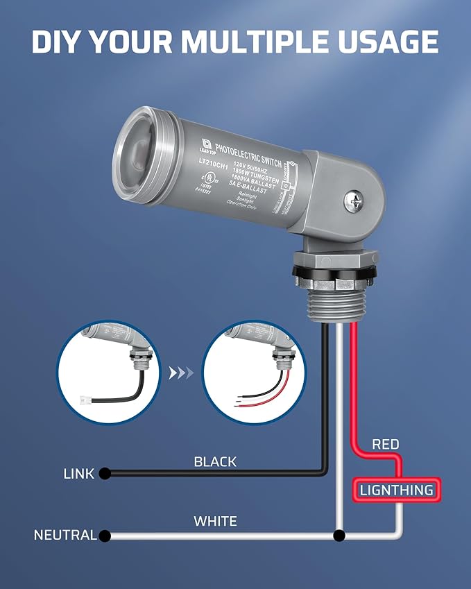 DEWENWILS 120VAC Dusk to Dawn Sensor, Light Sensor Switch, Swivel Mount, Photocell Light Control for Outdoor Low Voltage Transformer, 3 Pin Male to Male Connector Included, UL Listed