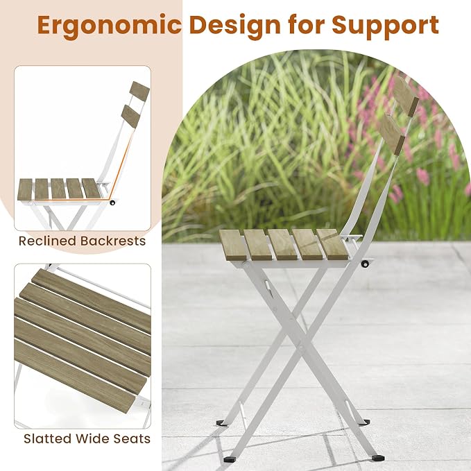 Tangkula 3 Pieces Patio Dining Set, Outdoor Square Table and Folding Chairs with Metal Frame, Space Saving Furniture Set for Yard Porch Deck Backyard (Grey)